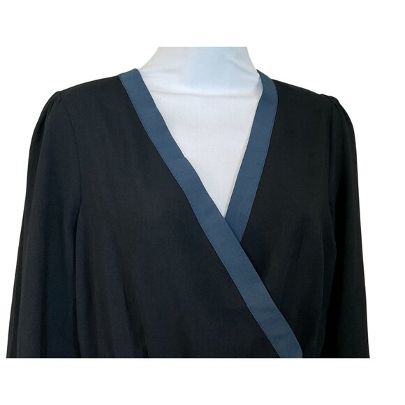 BCBG Max Azria Asymmetrical Long Sleeve Gathered Waist Faux Wrap Top XS NWT - Picture 3 of 7